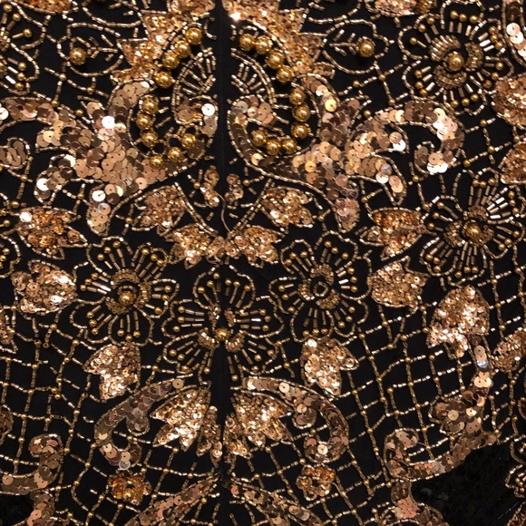 floor length gold and black beaded formal dress - Picture 4 of 7